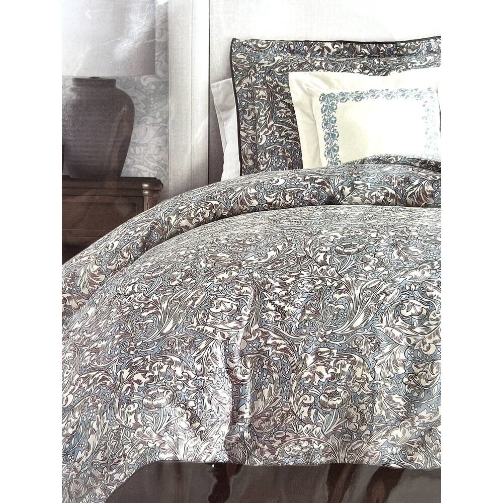 William MORRIS & CO. QUEEN Duvet Cover Set Teal White Floral Reversible COTTON